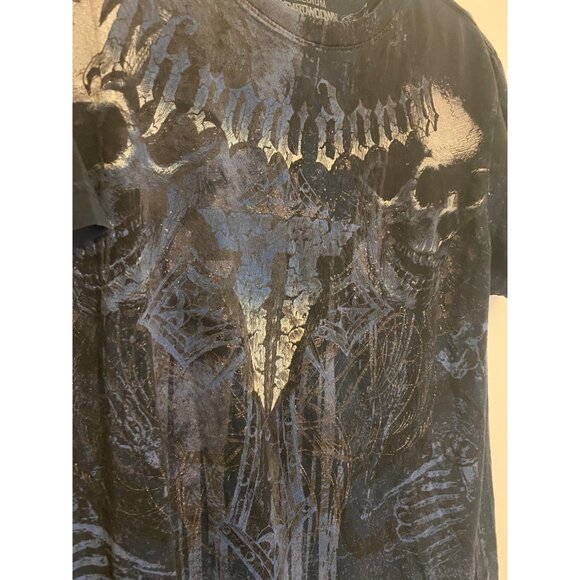 Throwdown Men’s Graphic T-Shirt Medium Blue Skull Design 100% Cotton Made In USA - Picture 3 of 4